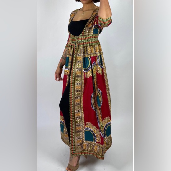 Red Multicolor African Print Ankara Handmade Maxi Duster - Picture 2 of 5